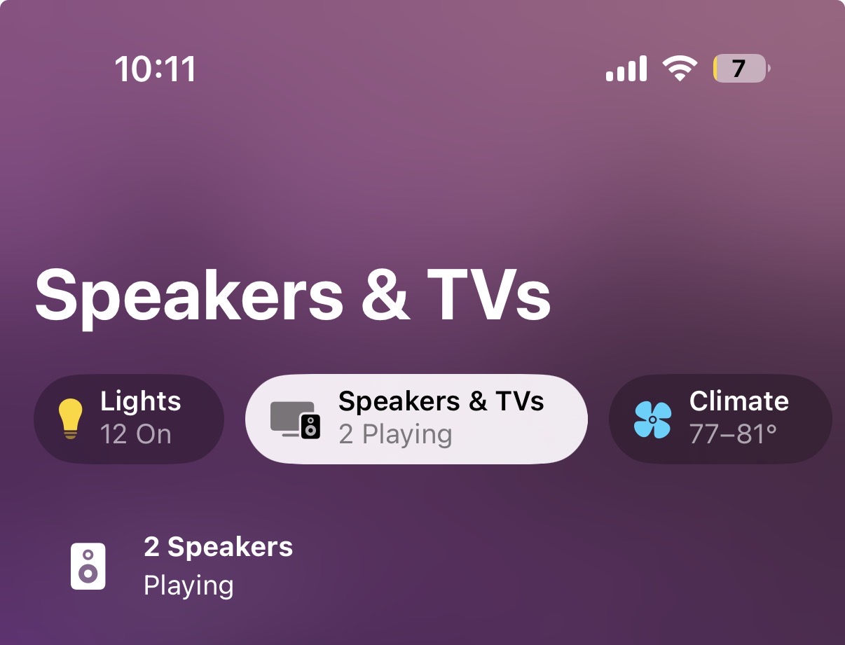 Home app category row on iPhone