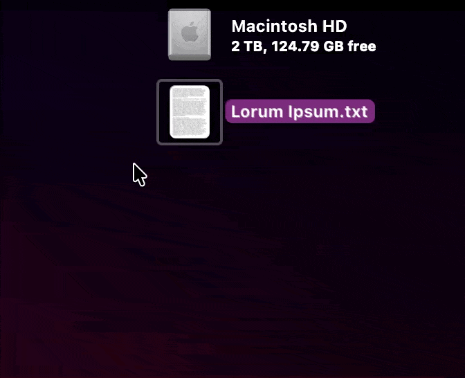 A short demo of Option-dragging a file on the macOS desktop showing the green plus badge on the cursor