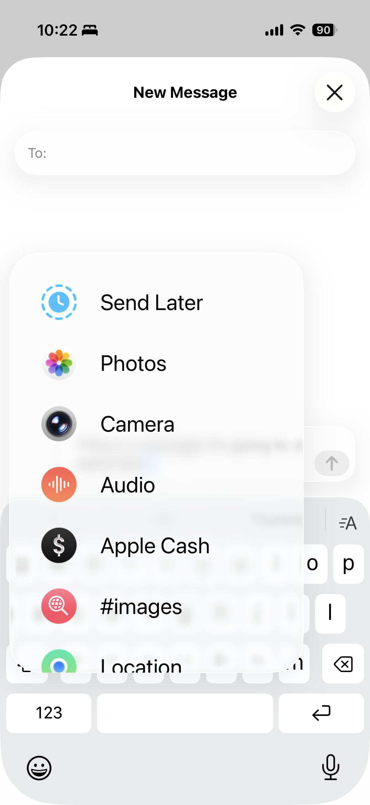 The apps menu in Messages showing the Send Later option